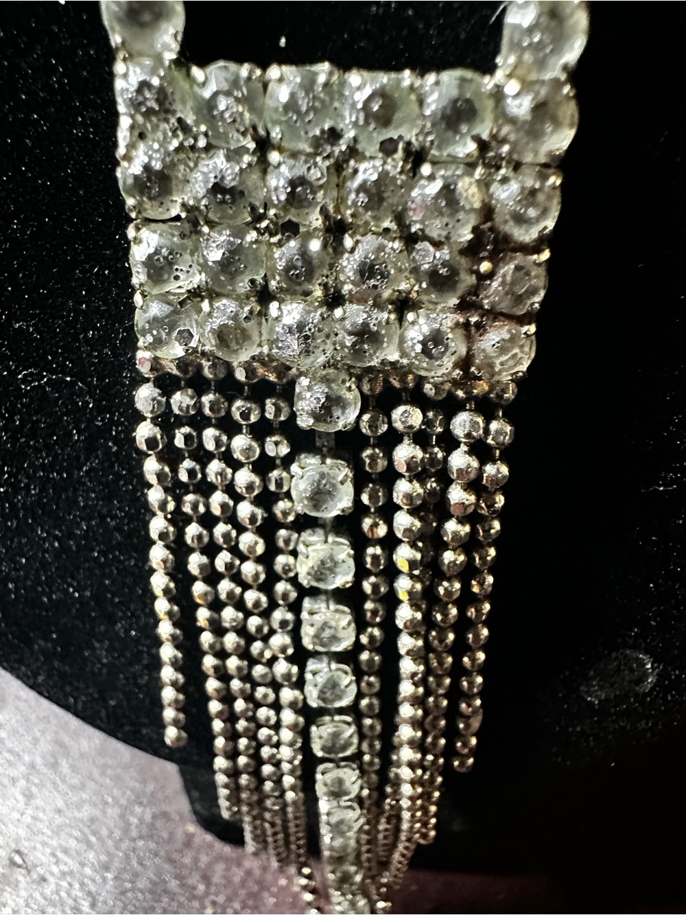 Vintage rhinestone waterfall fringe Pendant Necklace - Silver Sparkle - Picture 11 of 14